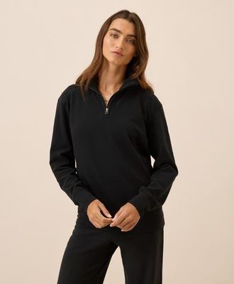 Pact Organic Cotton CloudKnit Quarter Zip in Black at Nordstrom, Size X-Small