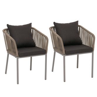 Hhg Juego De 2 Sillas De Jard&iacute;n Hhg-616, Reposabrazos Para Exterior, Tejido De Cuerda De Aluminio Resistente A La Intemperie Rope, Gris, Coj&iacute;n Gris Oscuro