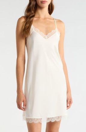 Nordstrom Scalloped Lace Trim Satin Slip in Ivory Egret at Nordstrom, Size X-Small