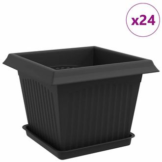 vidaXL Macetas 24 Pcs Negro 23 X 23 X 17,5 Cm Pl&aacute;stico Vidaxl