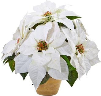 Nearly Natural Poinsettia Artificial Arrangement in Ceramic Vase in White at Nordstrom