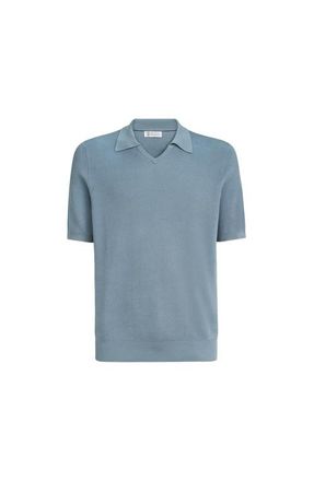 Brunello Cucinelli Cotton English rib knit polo in Sky Blue at Nordstrom, Size 48 It