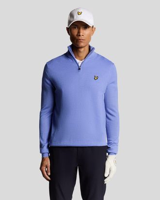Lyle & Scott Mens Golf 1/4 Zip Wool Blend Jumper - Blue - Size X-Small