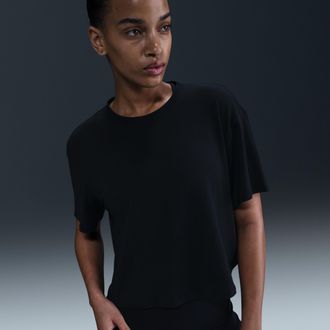 Nike Womens One Relaxed Dri-FIT Cropped Short-Sleeve Top in Black | HJ1065-010