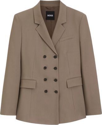 BOSS Structured Brown Double-Breasted Blazer with Notched Lapel