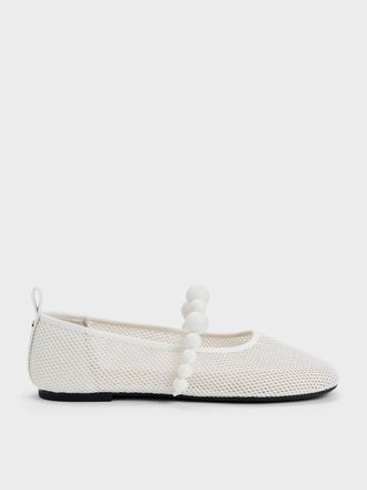 Charles & Keith Leather Mesh Beaded Mary Jane Flats