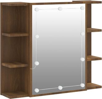 vidaXL Mueble Con Espejo Y Luces Led Roble Marr&oacute;n 70x16,5x60 Cm Vidaxl