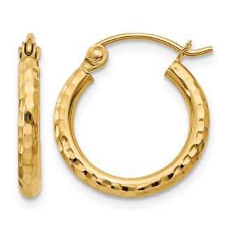 Diamond2Deal 14k Gold Diamond-cut 2mm Round Tube Hoop Earrings