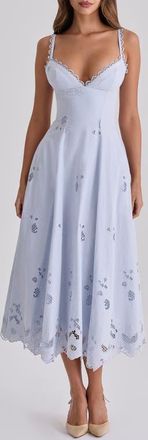 House of CB Tatiana Bluebell Broderie Midi Dress at Nordstrom, Size X-Small A