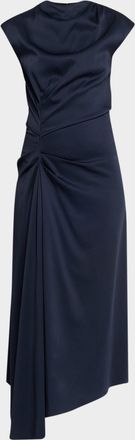 Michael Kors Pleated Draped High-Neck Midi Dress