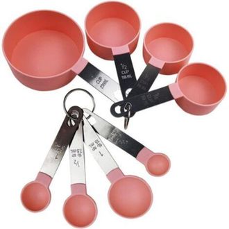 OEM Juego De Cucharas Medidoras, Juego De 8 Piezas De Cucharas Y Vasos Medidores Con Mangos De Acero Inoxidable Para L&iacute;quidos Y S&oacute;lidos (rosa) - Crezuo