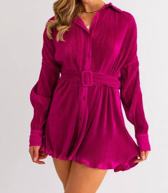 Le Lis Blanc Deux Pleated Shirt Dress In Magenta