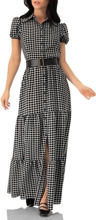 Ivonne Check Maxi Dress with Puff Sleeves in Black at Nordstrom, Size 10