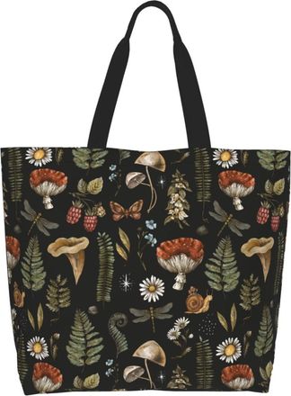 Generic Vintage Mushroom Witch Plant Leaves Grocery Bag Foldable Tote Bag Reusable Handbags For Daily Use Picnic Work
