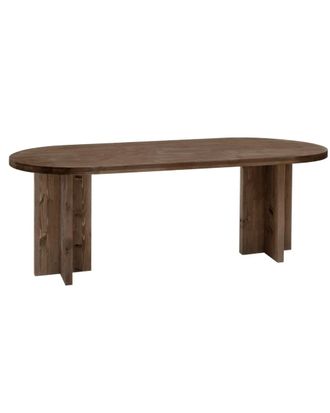 Deco Wood Mesa de comedor de madera maciza ovalada en tono nogal 160x75cm