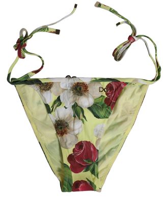 Dolce & Gabbana Floral Print Nylon Bikini Bottom - Yellow