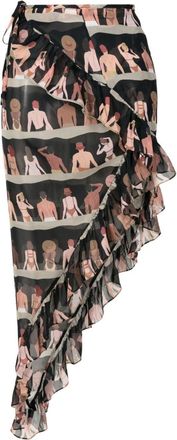 Amir Slama graphic-print silk asymmetric skirt - women - Silk - P - Black