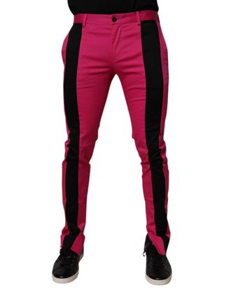 Dolce & Gabbana Pink Black Stripe Slim Fit Men Dress Pants Cotton Elastane