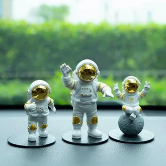 OEM Juego De Decoraci&oacute;n De 3 Piezas Con Figuras De Astronautas Doradas, Espejo De Astronauta, Para El Salpicadero Del Coche, Escritorio Del Hogar