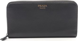 Prada Black Leather Long Wallet (Bi-Fold) (Pre-Owned)