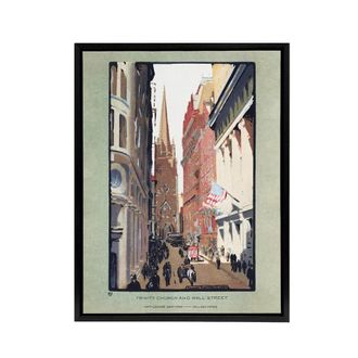 Artery8 Trinity Church & Wall Street Elmer Framed Canvas Wall Art Print | Size: W24 x H32