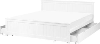Beliani Bed Frame White Pine Wood MDF EU King Size 5ft3 with Drawers Headboard Minimalist SABRAN
