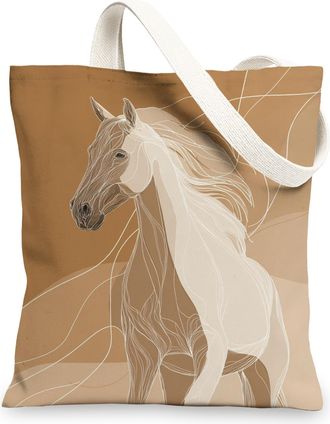 Generic Horse Canvas Tote Bag, Western Reusable Shoulder Strap Bag, Lightweight Vintage Style 13x15 Inch