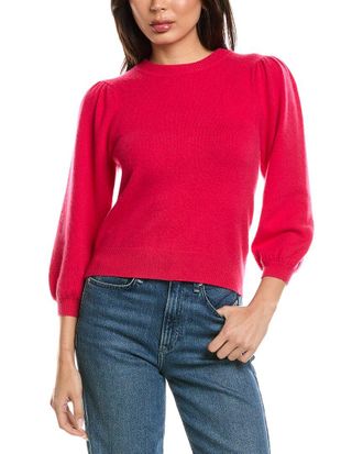 Brodie Poppy Puff Sleeve Crewneck Cashmere Sweater