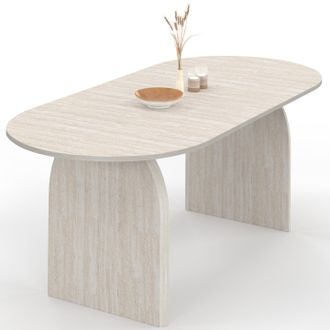 IDMarket Tavolo Da Pranzo Ovale Japandi Allungabile Edith 6-10 Persone Stile Travertino 160-200 Cm