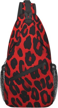Generic Red Leopard Pattern Sling Bag Lightweight Cross Body Bag Trendy Fanny Pack For Men Outdoors Women