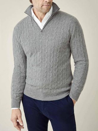 Luca Faloni Dolomiti Grey Cashmere (2-Ply) Cable Knit Zip-up