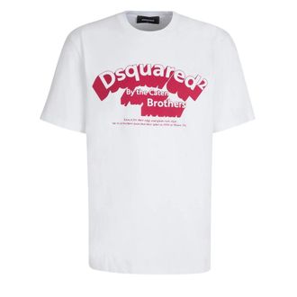 Dsquared2 DSquared2 Heren Logo gevlokt T-Shirt (Wit, Rood)