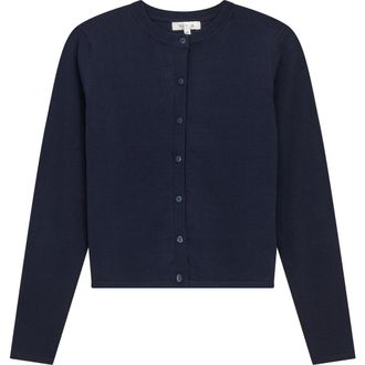 Vivid Cropped Ribbed Button Front Knit Cardigan in Dark Navy at Nordstrom, Size X-Small