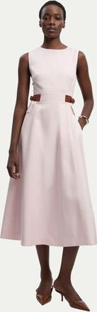 Karen Millen Petite Tailored Linen Full Midi Dress in Blush at Nordstrom, Size 10