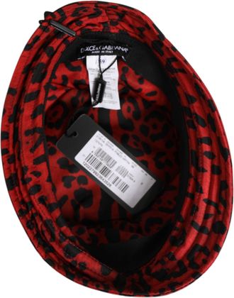 Dolce & Gabbana Mens Leopard Print Bucket Hat Red Polyamide