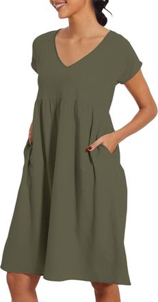 Generic Deals of The Day Sale Prime Summer Dress for Women UK New Womens Round Neck Dress Casual and Comfortable Cotton Short Sleeves Beach with Pockets Summe