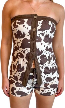 Blue Blush Cow Town Strapless Top In Brown