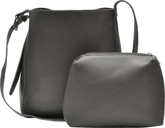 Nupouch Calla Milan Large Crossbody Bag, Womens Vegan Leather Purse, Stylish, Zipper Pouch, 2 Piece Set, Trendy Style, Gray, Large Crossbody