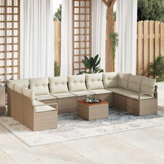 vidaXL Vidaxl - Conjunto De Sof&aacute; De Jard&iacute;n Con Coj&iacute;n 11 Pcs Beige Polirat&aacute;n