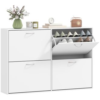 OEM Mueble Zapatero Blanco Zapatero Moderno Con 4 Cajones Abatibles Para 16-24 Pares De Zapatos Para Pasillo 120x24x81 Cm