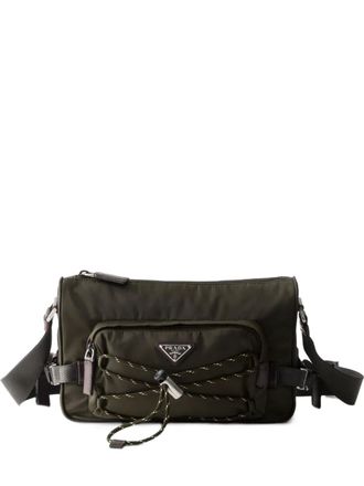Prada zip pocket leather messenger bag - Green