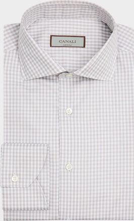 Canali Mens Spread-Collar Grid Check Cotton Dress Shirt