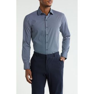 DKNY Dot Stripe Stretch Dress Shirt in Navy White at Nordstrom Rack, Size 17.5 - 34/35