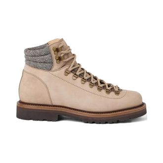 Brunello Cucinelli Lace-up Boots, male, Beige, 6 UK, Beige Lace-Up Herringbone Pattern Shoe