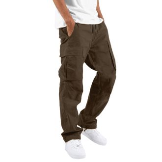 Generic Mens Casual Cargo Trousers | Men Jogger Elastic Waist Workwear Pants | Regular Fit Drawstring Sweatpants | Sports Bottoms with Zip Pockets and Adjusta