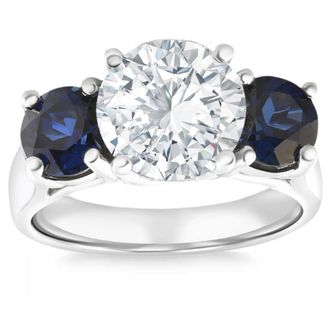 Pompeii3 Certified 4Ct Diamond Blue Sapphire Engagement Ring 14k Gold Lab Grown Size: 6.5
