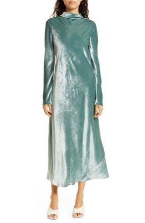 Vince Tie Back Mock Neck Long Sleeve Velvet Maxi Dress in Aegean at Nordstrom Rack, Size Xx-Small