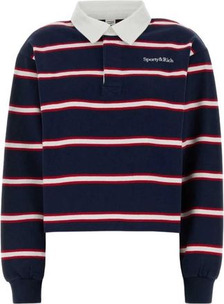 Sporty & Rich Serif Logo Rugby Polo - Dames - Tops - Blauw - Maat: M Katoen