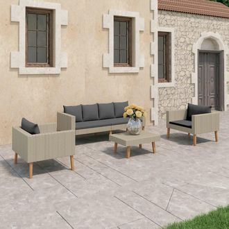 vidaXL Set De Muebles De Jard&iacute;n 4 Pzas Y Cojines Rat&aacute;n Sint&eacute;tico Beige Vidaxl