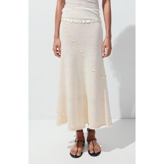 Mango Wavy Trim Pull-On Midi Skirt in Sand at Nordstrom, Size X-Large